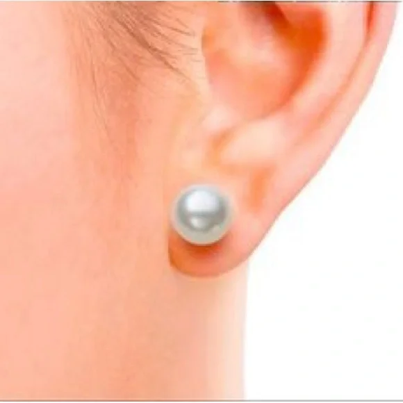 Belle de Mer Cultured Freshwater Button Pearl (8-9 mm) Stud Earrings - Gray - Picture 2 of 4